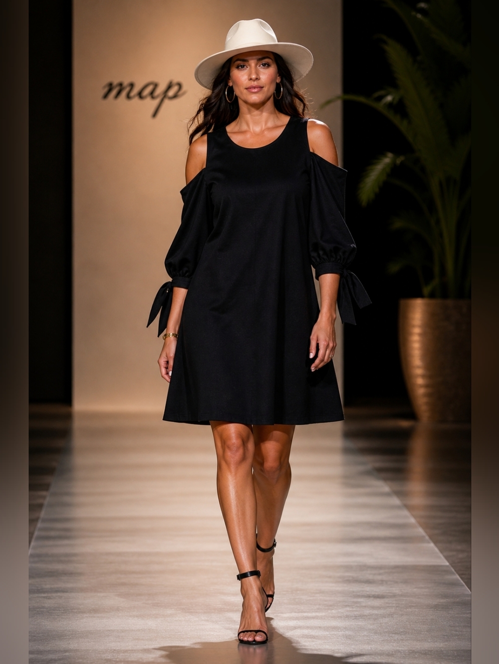 MAP-MEXICAN BOUTIQUE DESIGNER Black Cold-Shoulder ALine Tie-Sleeve